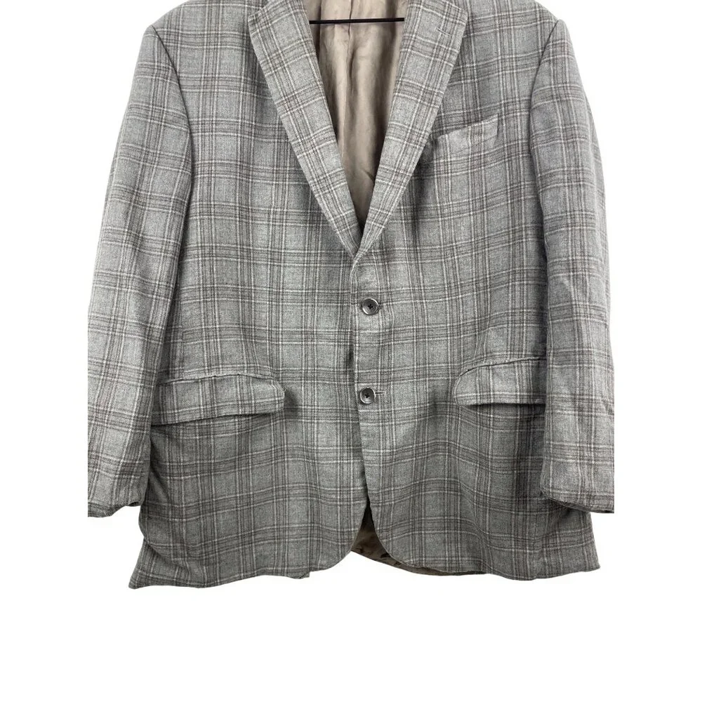 Loro Piana Saks Fifth Mens 44R Cashmere Silk Plaid Neutral Blazer Sport Coat